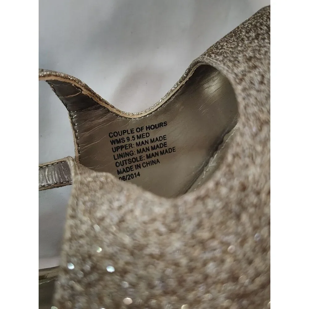 Unlisted Kenneth Cole Glitter Platform Heels Gold Peep Toe Shoes Womens 9.5